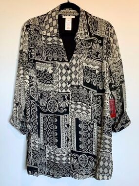 JM Collection Black Beige Blouse Size 20W